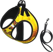 Yellow Flowers Butterflies print Dog Harness and Leash Set, Reflective Adjustable Puppy Vest for Small Medium Large Dogs, Cats