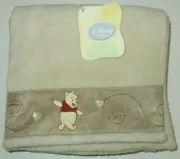 NEW Disney Baby Winnie The Pooh Tan Blanket Tigger Piglet Bees Leaves Plush NWT