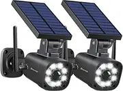 Techage SL669, Solar Battery Powered, Fake Security Camera, Dummy Cameras, Motion-Activated Floodlights, Realistic Look, Easy to Install, IP66 Waterproof, Warning Sticker Included, Pack of 2(Black)