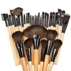 32pcs Makeup Make Up Eyeshadow Brush Kit Leather Case Beauty Set- Wood