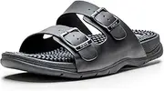 [Revs] Lochy - Men’s Double Strap Reflexology Massage Sandals, Black US9