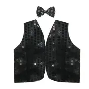 Black Sequin Dance Vest Party Costume Sparkle Waistcoat Disco Outfit Accessory