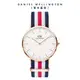 Daniel Wellington 手錶 Classic Canterbury 40mm細紋藍白紅織紋錶-白錶盤-玫瑰金框(DW00100002)
