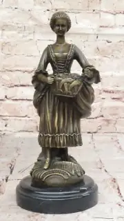 Milo Bronze Sculpture Victorian Belle with Fruit Basket - Hand Made Decor Sale