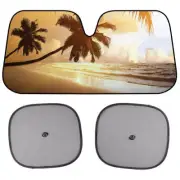 3pc Palm Beach Sunset Auto Sun Shade, Foldable Windshield Sunshade Reflects Heat
