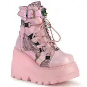 Demonia Shaker-60 Gothic Punk Rock Pink Wedge Platform Boots