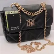 Badgley Mischka Black Gold Quilted Vegan Leather Chain Strap Crossbody Handbag