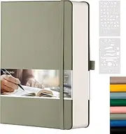 EMSHOI Dotted Journal Notebook, 320 Pages A5 Hardcover Leather Journal for Writing, 100gsm Thick Paper, Dot Grid Notebook for Women Men Work Bullet Journaling, 5.75" x 8.38"- Green
