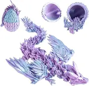3D Printed Dragon in Egg, Full Articulated Dragon Crystal Egg, Surprise Dragons Eggs Toy, Flexible Crystal Dragons Toy, Executive Desk Toy for Office Fish Tank Decoration (Blue)