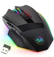 Redragon M801 Gaming Mouse LED RGB Backlit MMO 9 Programmable Buttons Mouse with Macro Recording Side Buttons Rapid Fire Button 16000 DPI for Windows PC Gamer (Wireless, Black)
