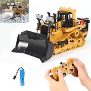 Remote Control Construction Toy, Remote Control Bulldozer Toys Car 9 Channel 1:24 Hobby RC Trucks Caterpillar Aluminum Alloy Rc Front Loader 4WD for 4-15 Years Old Boys Kids Gift (Plastic, Bulldozer)