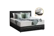 Oikiture Bed Frame King Size Gas Lift Storage Mattress Base Black Leather