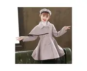 Girls Trench Coat Baby Girl Woolen Coat Girl Dress Coat Winter Fall Outerwear-A2-Bean paste (cotton)