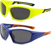 EYEBUDDY 2 Packs Kids Sports Sunglasses-Cycling Glasses &Goggles for Boys Girls, UV400 Kids Baseball Sunglasses Age 5-10