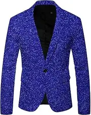 Sequin One Button Suit Jackets for Men Slim Fit Lapel Shiny Blazer Dress Coats for Stage Party Disco Prom