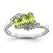 Sterling Silver Rhodium Peridot u0026 Diamond Ring