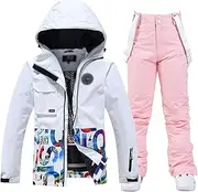 [CLSQLXYJZC] Warm Ski Jacket and Pant Set, Winter Snow Sports Soft Shell Windproof Hooded Snowboard Ski Suit for Men and Women, for Outdoor Waterproof Snowboard Clothing(Color12,Large)