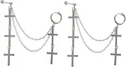 [ROMISBABA] 1pair Chain Tassel Cross Earrings for Men Stylish Clip Ear Jewelry for Parties Everyday Wear Cool Design for Teens Adults Unique Idea for Birthdays