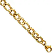 [JewelryWeb] Stainless Steel Polished Yellow Ip Plated 7.5mm Figaro Chain Bracelet Link-Bracelet for Women and Men