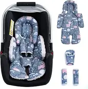 2-1 Thickened Carseat Head & Body Support for Infant, Mink Newborn Car Seat Insert with Strap Pads Protector, Adjustable Infant Car Seat Head Support for Girls Boys, Travel Car Seat Cushion for Baby