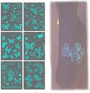 Glow In The Dark Tattoos, Blue Glow in the Dark Temporary Tattoos, Blueluminous temporarytattoos, 6 Sheet Pack Waterproof Body Art Stickers, Perfect for Party Decorations and Favors (02)