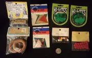 Vintage 8 Craft Mixed Lot - Package Beads - Sequins - Wooden Rings - Pom Poms