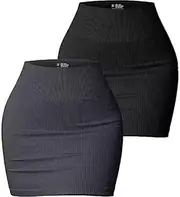 [Generic] Women's 2 Piece Skirt Set Basic Stretchy Ribbed Casual High Waist Bodycon Wrap Mini Skirts