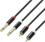 1.5m 5ft 2RCA to 2x6.5mm 6.35mm Dual 1/4''TS OFC Audio Cable Foil+Braided for Amplifier Mixer