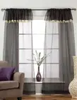 Black Rod Pocket w/ attached Beaded Valance Sheer Tissue Curtains - Piece