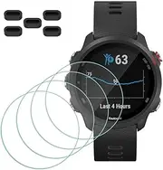 Screen Protector for Garmin Forerunner 245/245 Music Smartwatch [4 Pcs] + Anti-dust Plugs 5Pcs, MTHGH Tempered Glass 9H Hardness Sensitive Touch Bubble Free Film Ultra-Thin Protective Cover
