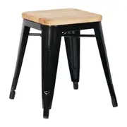 Bolero Low Metal Bar Stools with Wooden Seat Pad Black - Cafe Bar Stools (GM635) - GM635