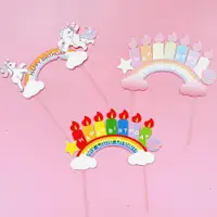 在飛比找ETMall東森購物網優惠-彩虹云朵蛋糕裝飾彩印蠟燭生日快樂亞克力插件獨角獸烘焙甜品插牌