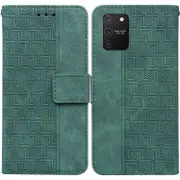 For Samsung Galaxy S10 Lite / A91 Geometric Embossed Leather Phone Case Green