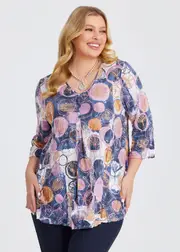 [TS] Taking Shape Piia Pleat Foil & Bamboo Crush Top Size 26 in Print - Plus Size Women's Tops & T Shirts Print