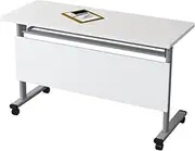 YQMHEZ Folding Conference Table, Multi-Function Office Desks with Wheels, Movable Long Tables, Rectangular Seminar Training Desk, Stackable Meeting Room Tables(White,140x50cm)