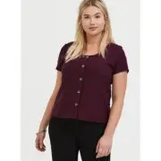 Torrid Rib Button-Front Midi Tee Shirt Top Basic Wine Purple Women's Size 3XL