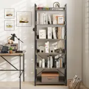 Costway6-Tier Storage Rack with 4 Hooks and Open Display Shelves-Grey