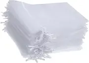 Haobase 100 Pcs Sheer Organza Bags, White Wedding Favor Bags with Drawstring for Party, Jewelry, Christmas, Festival, Bathroom Soaps, Makeup Organza Favor Bags -10 cm x 12 cm