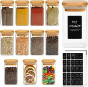 Comsaf 12Pcs Glass Spice Jars with Bamboo Lid, 8Oz Airtight Square Containers wi