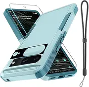 [RMOCR] for Google Pixel 8A Case, Full Body Heavy Duty Rugged Shockproof Protective Phone Cover with Lanyard Strap, Tempered Glass Screen Protector and Camera Lens Cover, Mint Green