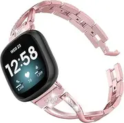[Wearlizer] Compatible with Fitbit Versa 4/ Versa 3/ Sense 2/ Sense Strap for Women Dressy Metal Replacement Wristbands Bands Bling Rhinestone Bracelet Band for Fitbit Versa 4 Smartwatch, Pink Gold