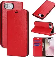 Cavor for iPhone 16e Case, Crazy Horse Pattern PU Leather Book Folio Flip Wallet Case Phone Cover with Kickstand Feature & Card Slots for iPhone16e (6.1") - Red