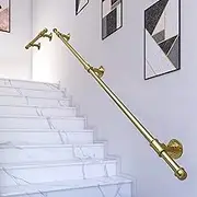 Stair Railings Gold Metal Handrails for Wall Indoor and Outdoor 1ft-20ft Staircase Banister Rails Non-Slip Industrial Pipe Loft Deck Hand Rail (Size : 5ft/1.5m)