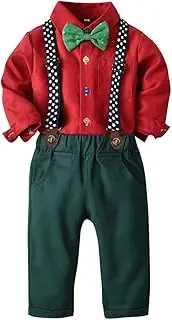 [IMEKIS] Baby Boys Christmas Outfit Bowtie Shirt Romper Suspenders Shorts Pants Wedding Birthday Party Tuxedo Gentleman Suit