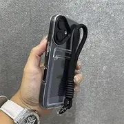 Card Bag with Lanyard Phone Case for iPhone 11 12 13 14 15 16 Pro Max Plus X Xs XR Transparent Shockproof Bumber Cover,Black,for iPhone 13