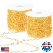 52.5 Feet Flat Heart Stainless Steel Link Chain in Gold and Silver Stainless