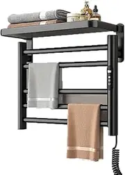 Electric Towel Warmer, 100 W Electric Heated Warming Towel Rail with APP Control, Timer and Thermostat Carbon Fiber Heater, Towel Warmer Rail for Bathroom Black