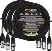 3 Units - 2 Meter - WBC-PRO-Quad Ultra-Silent Ultra-Flexible Balanced Star-Quad Cable with Amphenol Male & Female XLR Plugs & Black Tweed Jacket
