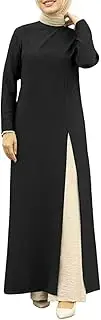 [Generic] Womens Muslim Dress High Neck Abayas for Women Modest Maxi Robe Arabian Dubai Outfit Kaftan Hijab, Black, 3X-Large