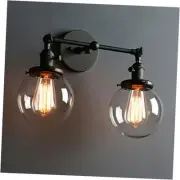 2 Light Industrial Glass Wall Sconce, Bathroom Wall Light with On Off Switch